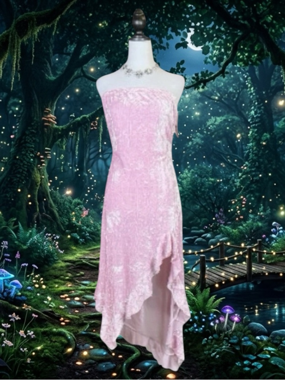 Urban Outfitters Silence + Noise NWT Boho Fairycore Pink Crushed Velvet Dress L